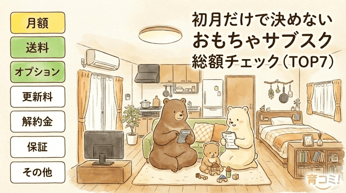 おもちゃサブスクの初月料金とキャンペーンの見方を解説するアイキャッチ画像