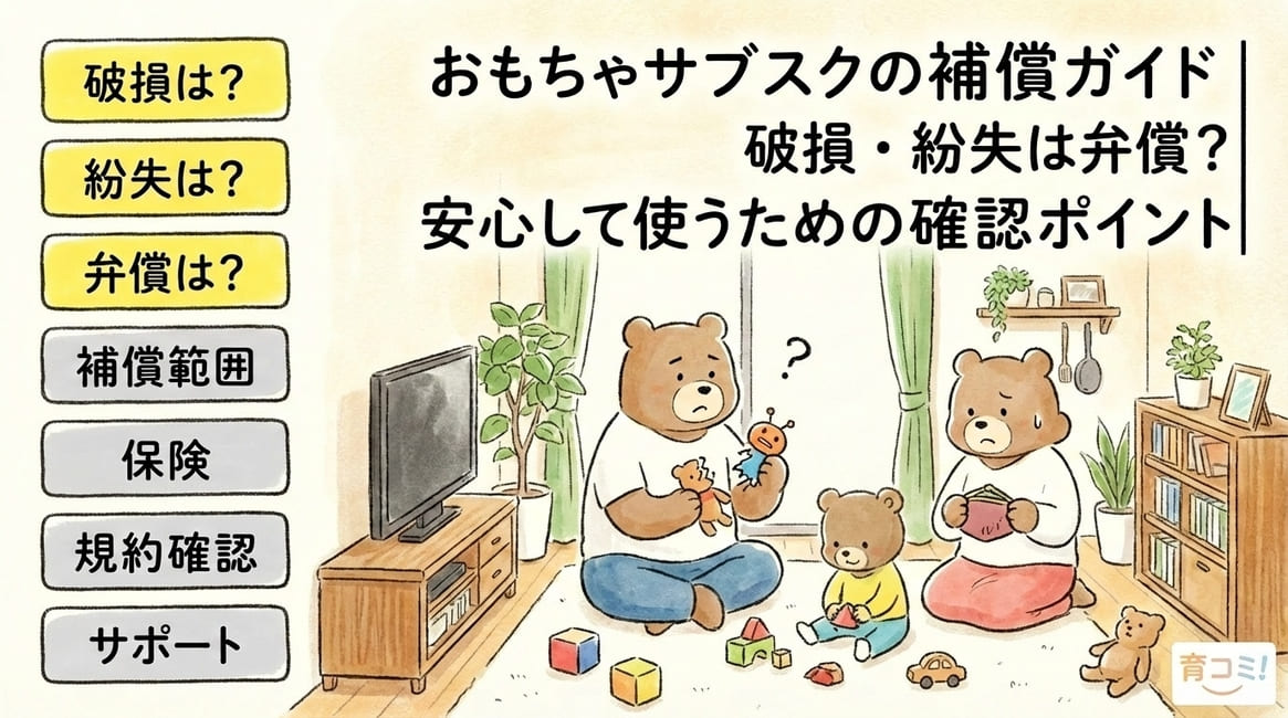 おもちゃサブスクの補償（破損・紛失・弁償）を解説するアイキャッチ画像