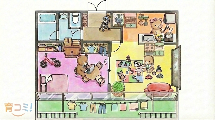 くま家の実際の1DK間取り図イラスト